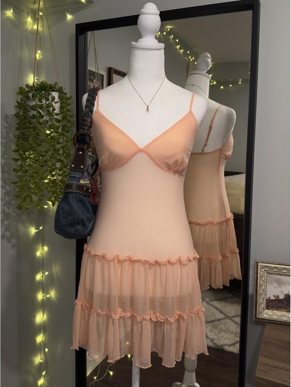 Peach Mesh Ruffle Slip Dress ✨